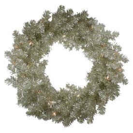 24" Pre-Lit Metallic Champagne Artificial Tinsel Christmas Wreath with Clear Lights