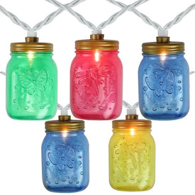 10-Count Multi-Color Mini Mason Jar String Christmas Light Set with 7.5' White Wire