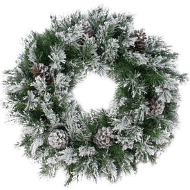 24" Green and Brown Flocked Angel Pine Artificial Christmas Wreath with Pine Cones - Unlit