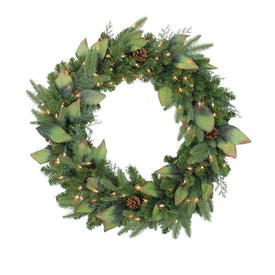 30" Pre-Lit Mixed Winter Pine Artificial Christmas Wreath with Clear Lights