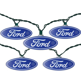 10-Count Blue and White Ford Logo Novelty Christmas Light Set with 12' Green Wire