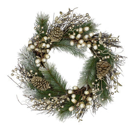 22" Acorn and Pine Cone Flocked Pine Needle Artificial Christmas Wreath - Unlit