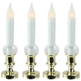 8.5" White and Gold LED C5 Flickering Window Christmas Candle Lamps with Timer Set of 4