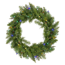 24" Pre-Lit Northern Pine Artificial Christmas Wreath with Multi-Color LED Lights