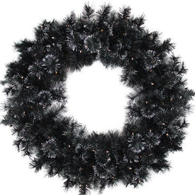 36" Battery-Operated Black Bristle Artificial Christmas Wreath - Warm White LED Lights