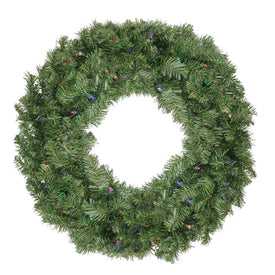 24" Pre-Lit LED Canadian Pine Artificial Christmas Wreath with Timer and Multi Lights