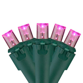 60-Count Pink LED Wide-Angle Mini Christmas Lights with 19.5' Green Wire