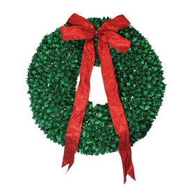 28" Pre-Lit Glittered Artificial Leaves Christmas Wreath with Clear Lights