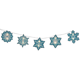 4.5' Blue and White Shimmering Snowflake Christmas Light Garland with 10 Clear Mini Lights - White Wire