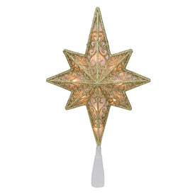 10" Lighted Gold Frosted Star of Bethlehem with Scrolling Christmas Tree Topper with Clear Lights