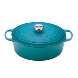 Signature 5-Quart Cast Iron Oval Dutch Oven with Stainless Steel Knob - Caribbean