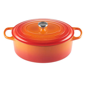 Signature 9.5-Quart Cast Iron Oval Dutch Oven with Stainless Steel Knob - Flame