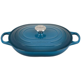 Signature 3.75-Quart Cast Iron Oval Casserole with Stainless Steel Knob - Deep Teal