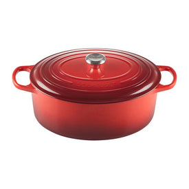 Signature 5-Quart Cast Iron Oval Dutch Oven with Stainless Steel Knob - Cerise