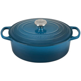 Signature 5-Quart Cast Iron Oval Dutch Oven with Stainless Steel Knob - Deep Teal
