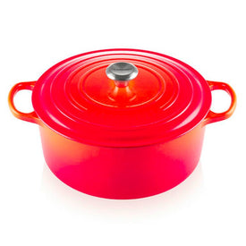 Signature 9-Quart Cast Iron Round Dutch Oven with Stainless Steel Knob - Flame
