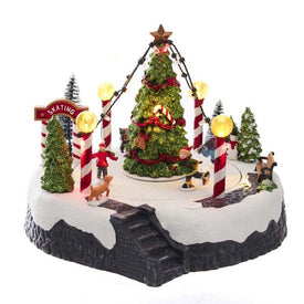 7" Battery-Operated Musical LED Ice Rink with Tree Table-Piece