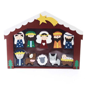 2" -3" Wooden Children's Nativity Set with Stable and 10 Figures