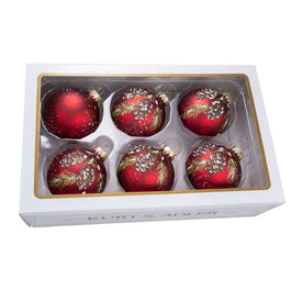 80mm Glass Red With Pine Cone Design Ball Ornaments 6-Piece Box Set