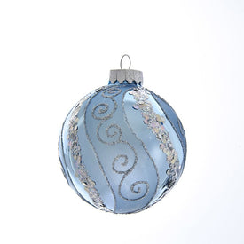 80mm Silver Blue with Glitter and Sequins Glass Ball Ornaments 6-Piece Box