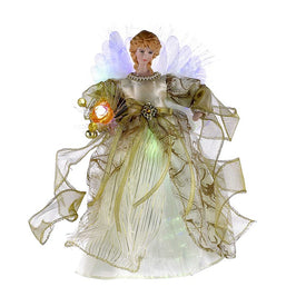 12" Ivory and Gold Fiber Optic LED Angel Tree Topper