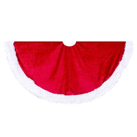 44.5" Red Velvet Tree skirt with White Trim