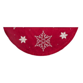 60" Red Snowflake Embroidered and Pleated Tree skirt
