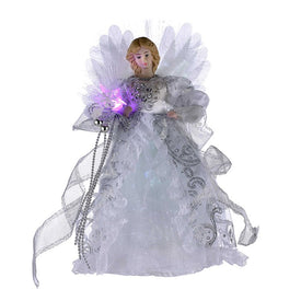 12" White/Silver Fiber Optic LED Angel Tree Topper