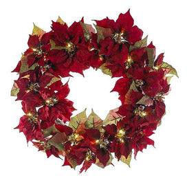 18" Battery-Operated Red Poinsettia LED Wreath