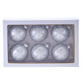 80mm Silver Snowflake Glass Ball Ornaments 6-Piece Set