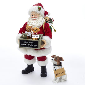 10.5" Fabriche Adopt-a-Pet Santa with Dog, 2-Piece Set