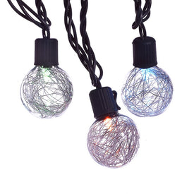 Silver Tinsel 10-Light Color-Changing LED Ball Light Set