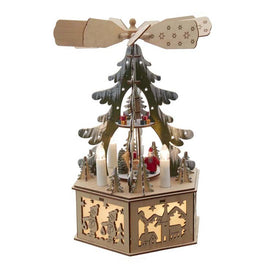 11" Battery-Operated Light-Up Wooden Tree Scene with Windmill