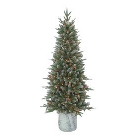 5-Foot Pre-Lit Bristle Pine Tree with White Pot