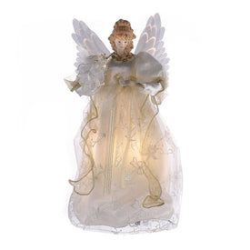 14" Fiber Optic Ivory and Gold Animated Angel Tree Topper