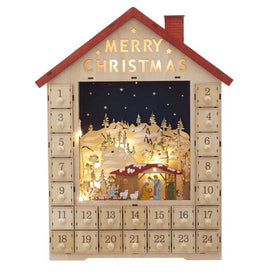 19" Battery-Operated Light-Up Advent Calendar House with Nativity Scene