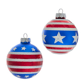 80mm Red, White and Blue Stars and Stripes Glass Ball Ornaments 6-Piece Box