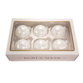 80mm Pearl White Glass Ornaments 6-Piece Box
