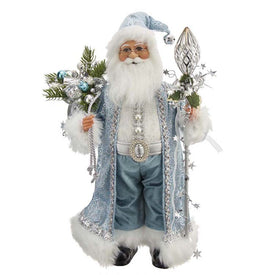 17" Kringle Klaus Blue and White Santa with Staff and Bag