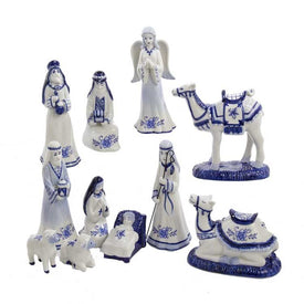 1.97-6.7" Porcelain Delft Blue Nativity Set, 11-Piece Set