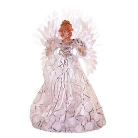 18" White and Silver Fiber Optic LED Angel Tree Topper