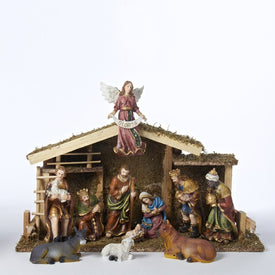 12-Piece Nativity Set with Wooden Stable