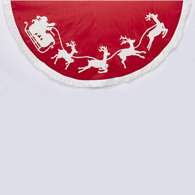 50" Red and White Santa Sleigh Embroidered Tree Skirt