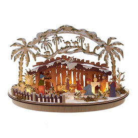 11" Battery-Operated Light-Up Wooden Nativity Scene
