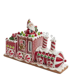 7.5" Battery-Operated Gingerbread Junction LED Train Table-Piece