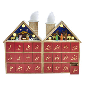 11.81" Battery-Operated Wooden LED Nativity Advent Calendar