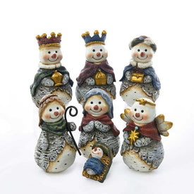 6" Resin Snowman Nativity Table piece, 7 pieces