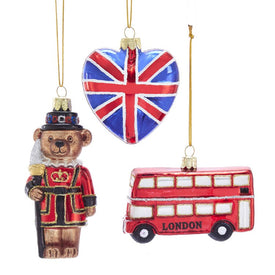 4.5" Britain Inspired Glass Ornaments Set of 3