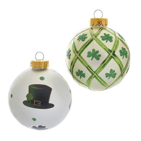 80mm Silver and Light Green St. Patrick Glass Ball Ornaments 6-Piece Box