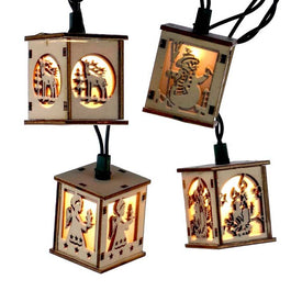 10-Light Wooden Lantern Light Set